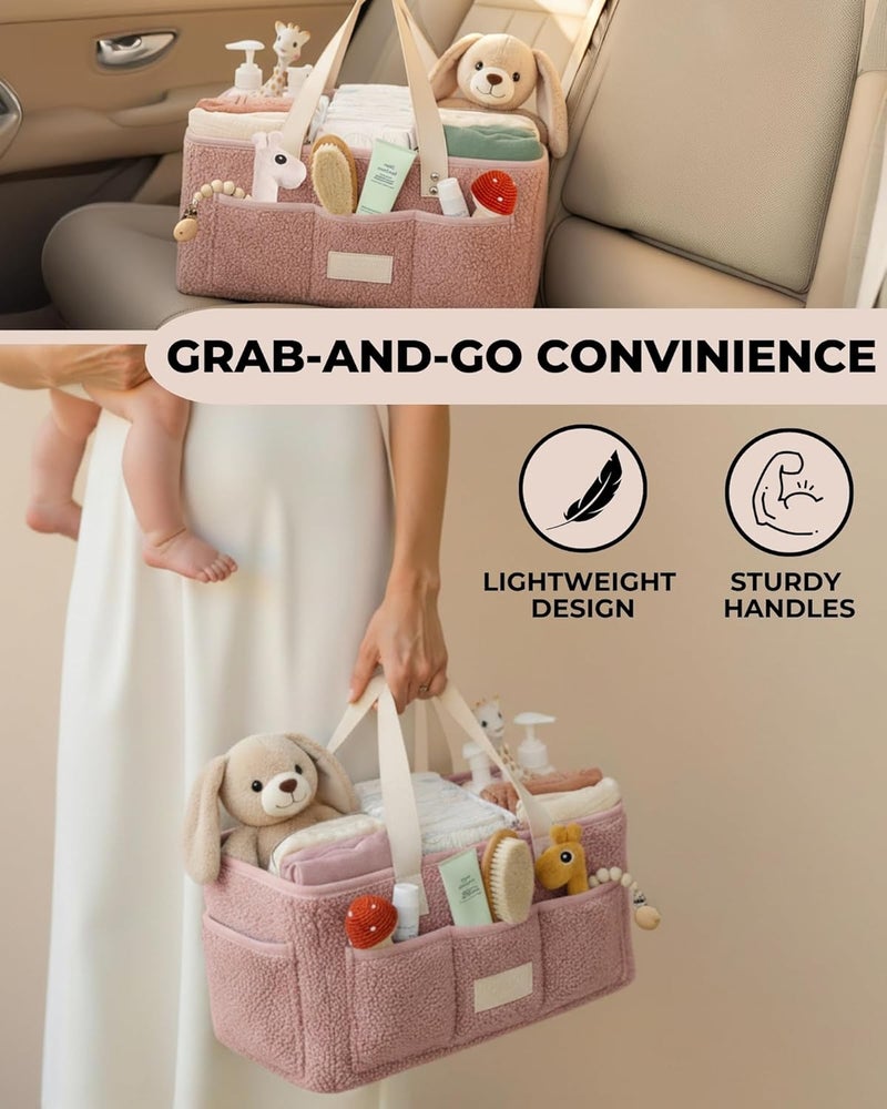Toodly Baby Diaper Caddy Organizer with Portable Changing Mat - Teddy Fleece Diaper Organizer for Changing Table - Basket for Changing Essentials - Baby Essentials Organizer with Removable Dividers - Image 5